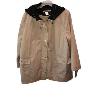 New Tudor Court Womens 3X Beige Zip Snap Front Pockets Hooded Rain Coat Jacket